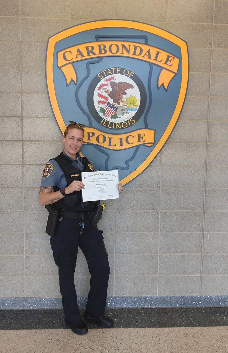 Rachel receives Certificate of Completion from the City of Carbondale Police Department