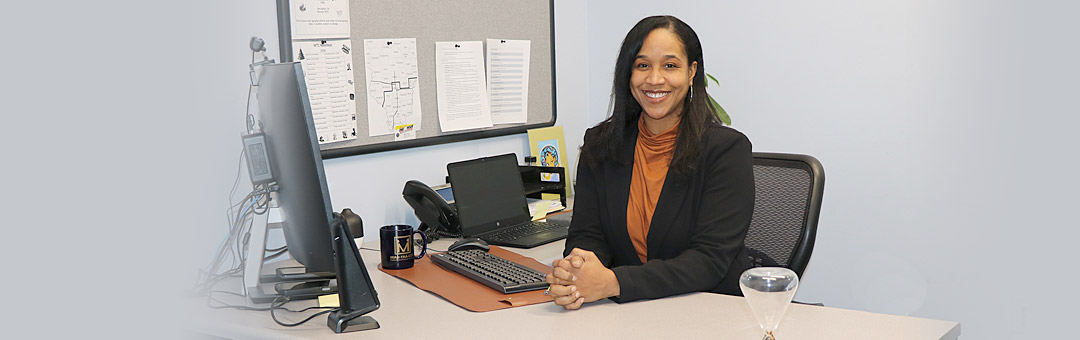 Marcella Woodson at her desk in Marion.