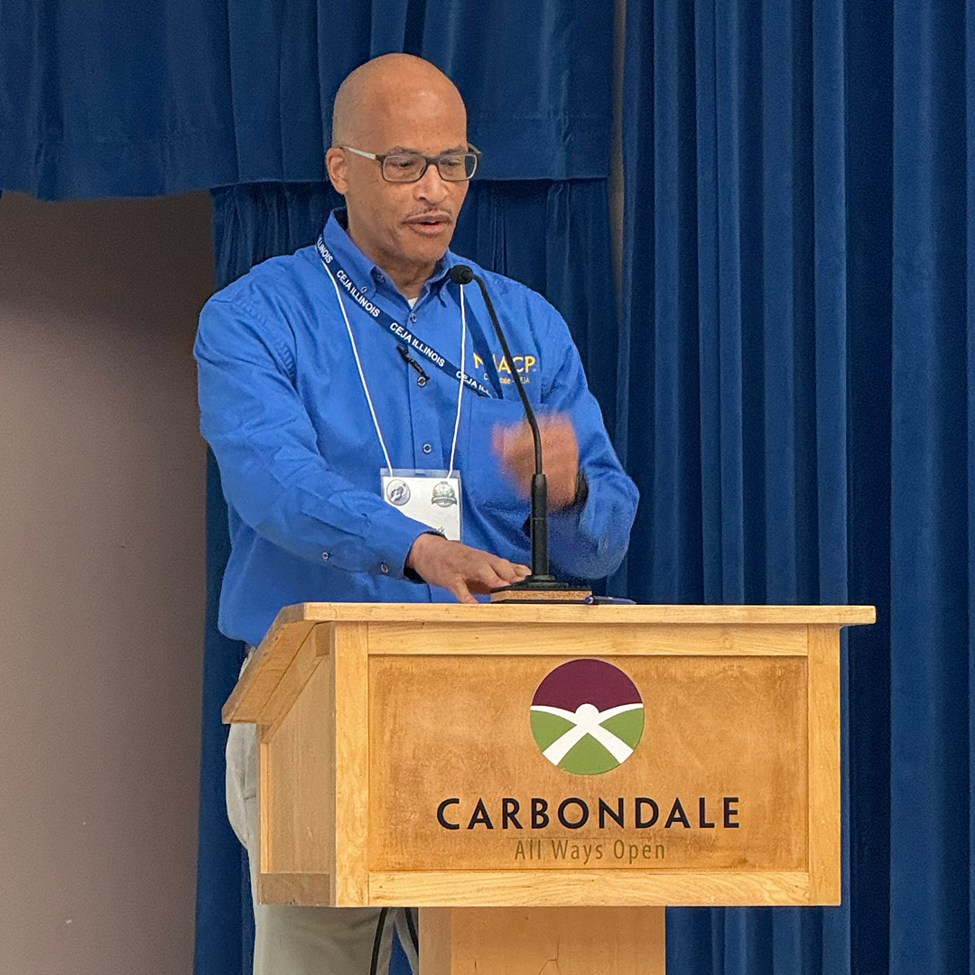 NAACP CEJA Program Director Kevin Clark explains details of the CEJA clean energy workforce training program.