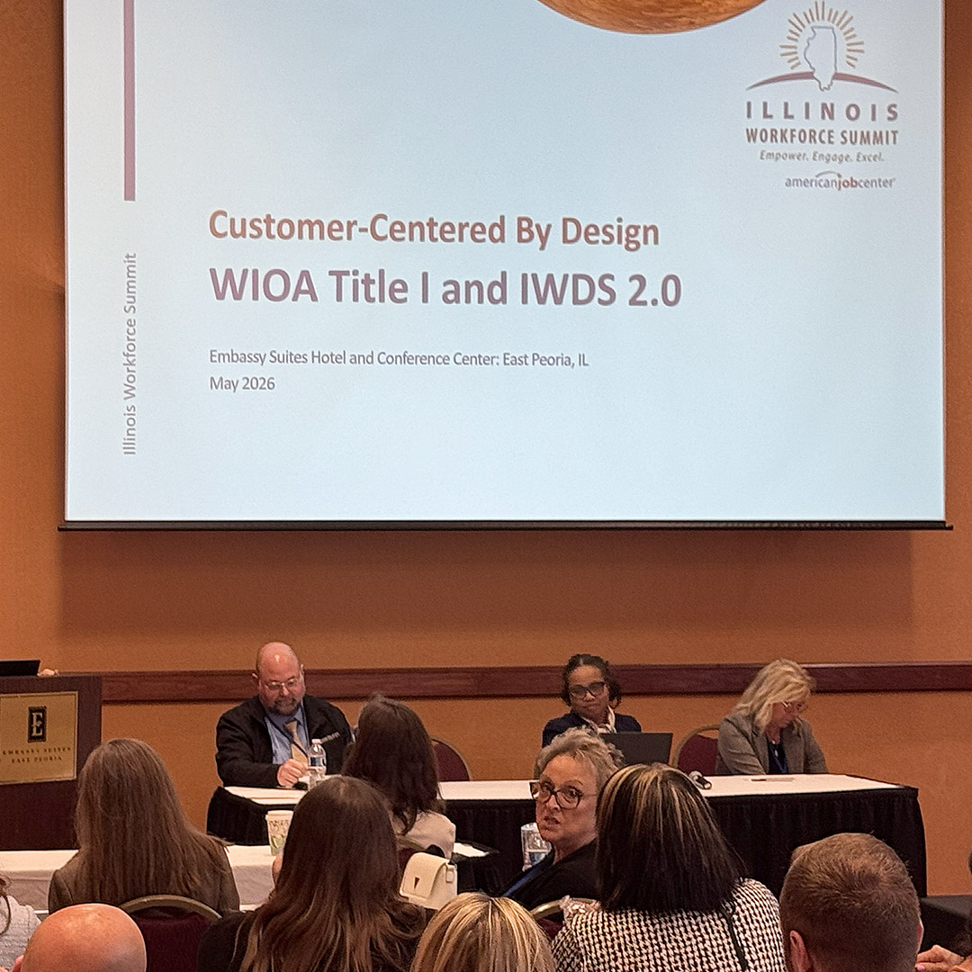 Man-Tra-Con Training & Reintegration Career Specialist Robert Angle (left) was one of several speakers who participated in a presentation explaining the newly designed IWDS 2.0 system expected to be implemented this summer.