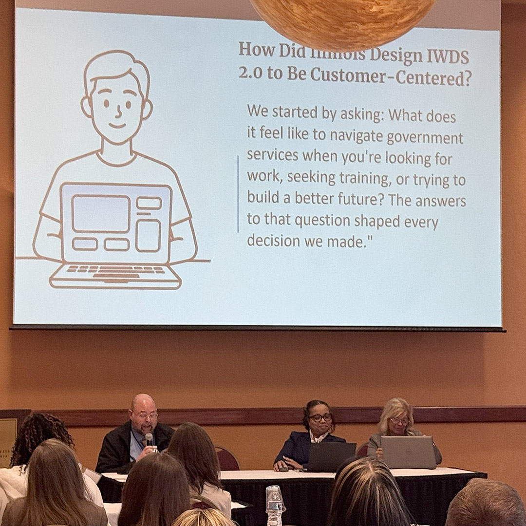 Man-Tra-Con Training & Reintegration Career Specialist Robert Angle (left) was one of several speakers who participated in a presentation explaining the newly designed IWDS 2.0 system expected to be implemented this summer.