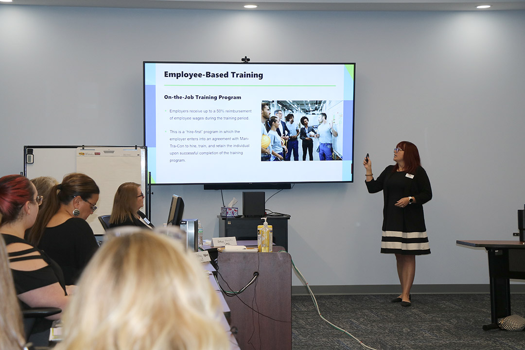 Employer Services Coordinator Abby Russell from Man-Tra-Con explains employer-based training assistance available through Man-Tra-Con and Apprenticeship Illinois programs.